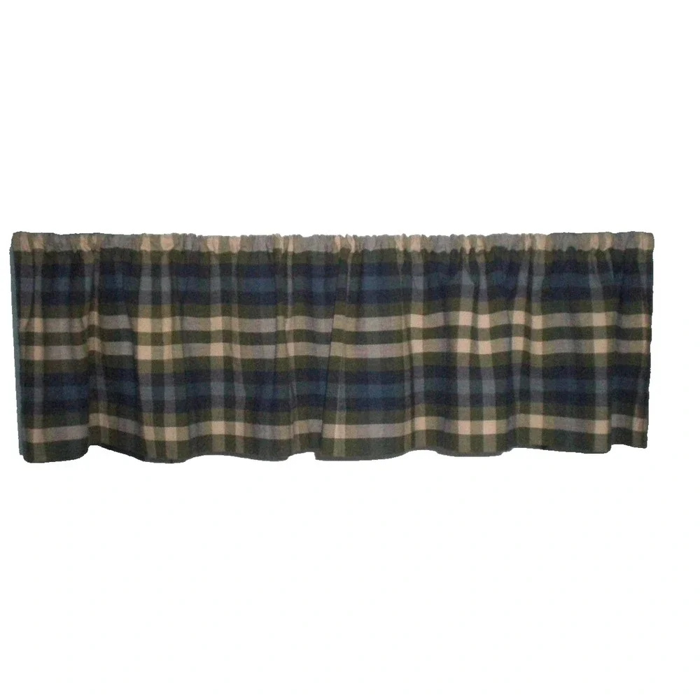 JCPenney Home Valance Bradley Stripe Plaid Valance Woven Cotton Blue Olive Green